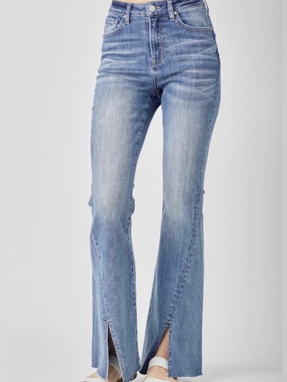 Risen High-Rise Split-Hem Flared Jeans